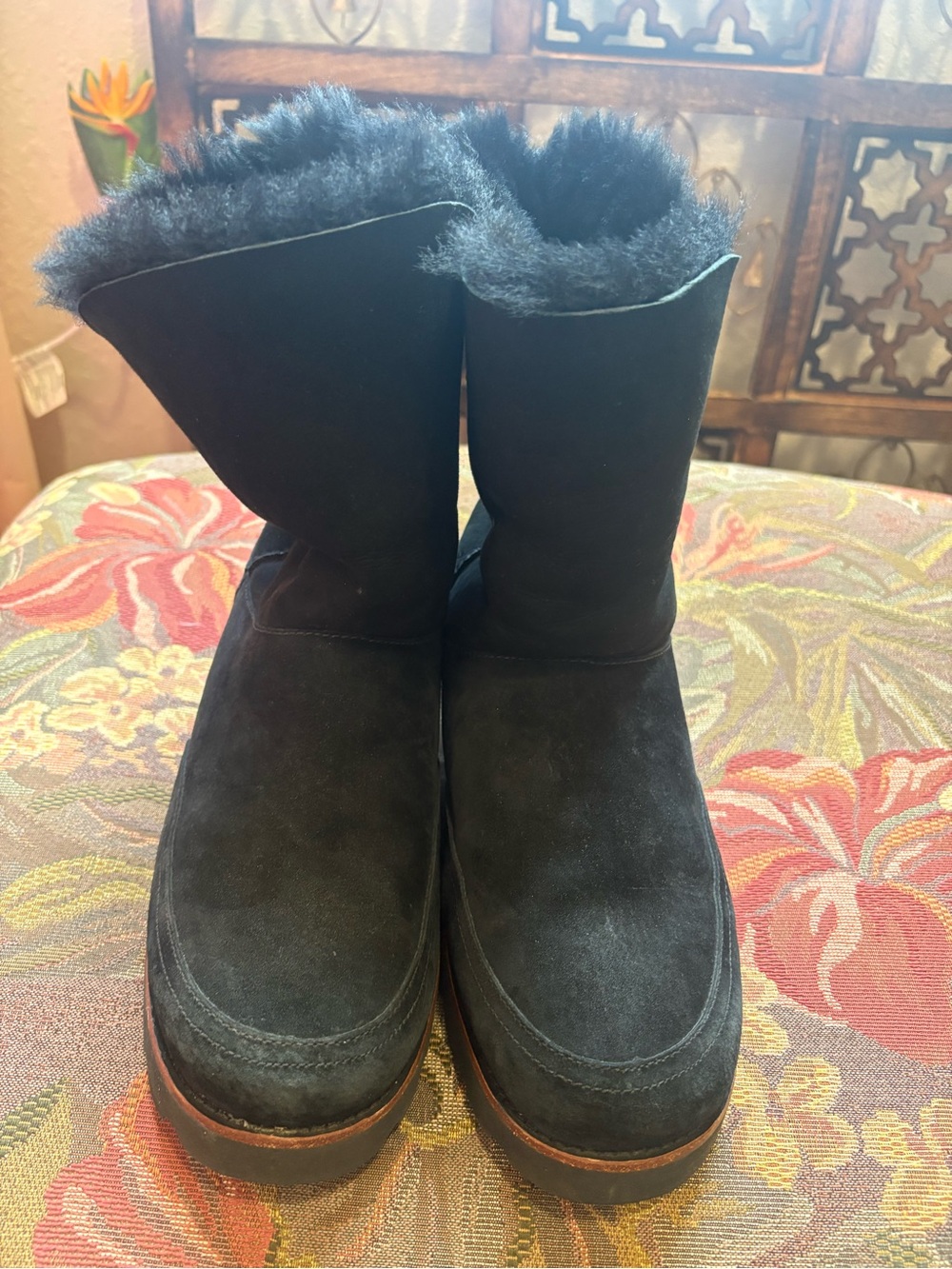 UGG Black Suede Shearling-Lined Women's Slippers